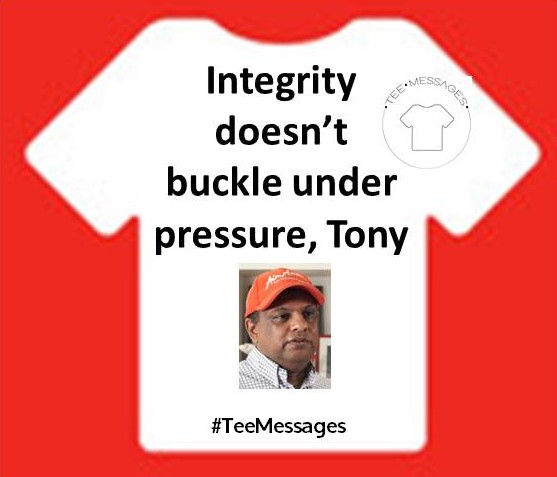 Integrity doesn't buckle under pressure, Tony - with TM Logo